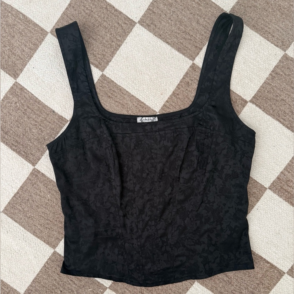 Free People Intimately Black Floral Corset Tank Top | M